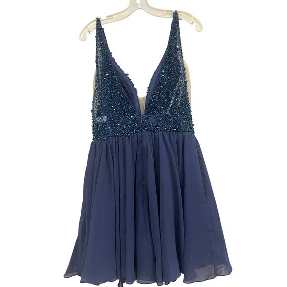 Jolene by Josh Embellished Beaded Swing Cocktail Dress Size 10 Navy Blue - Picture 2 of 5
